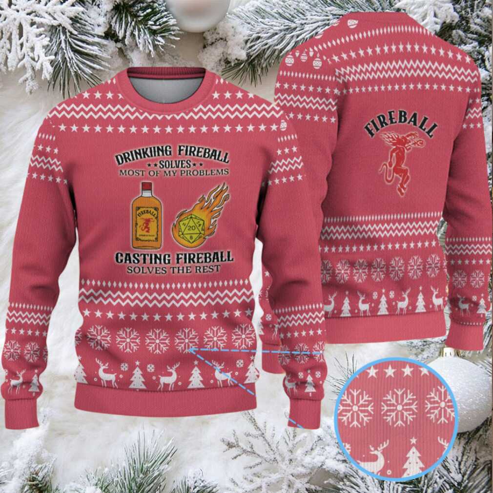 Red Snowflake & Reindeer Pattern “Drinking and Casting Fireball” Ugly Christmas Sweater – Fireball Cinnamon Whisky Edition Red Snowflake & Reindeer Pattern “Drinking and Casting Fireball” Ugly Christmas Sweater – Fireball Cinnamon Whisky Edition