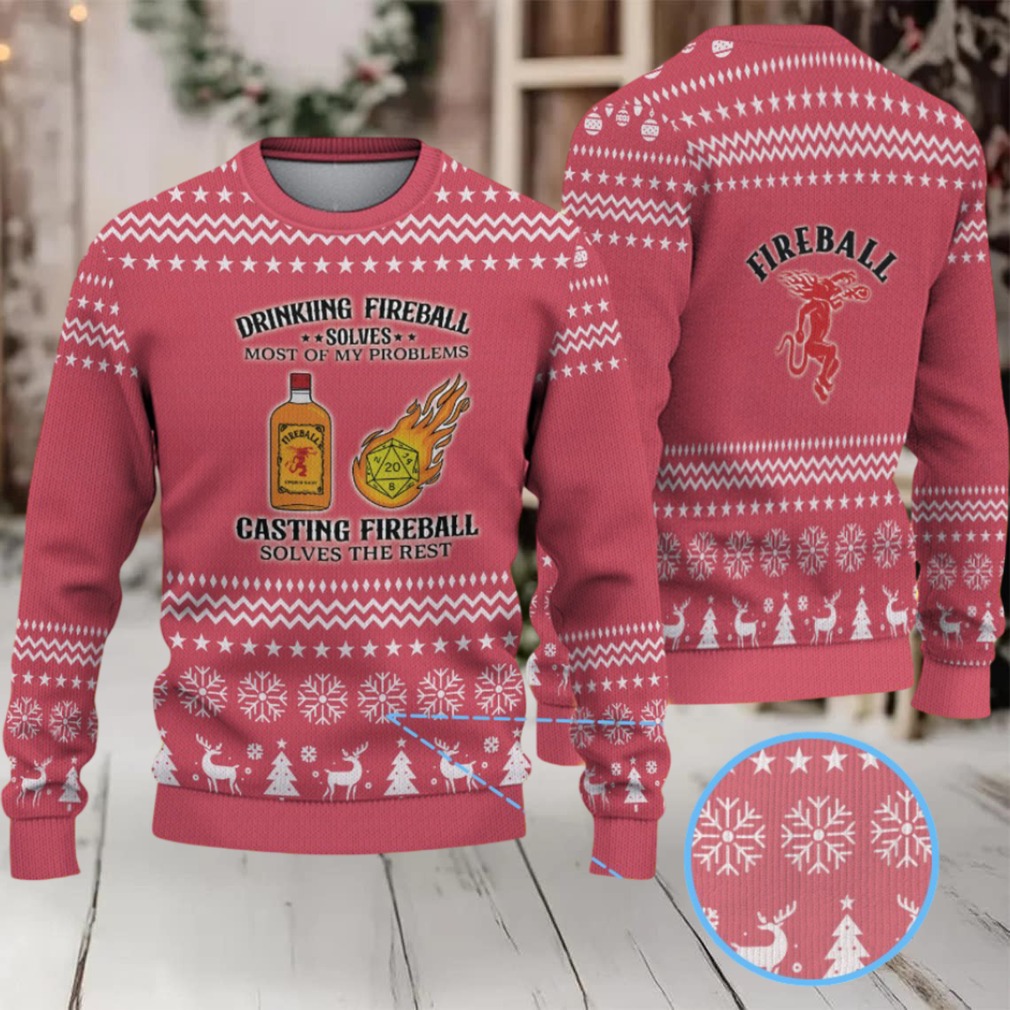Red Snowflake & Reindeer Pattern “Drinking and Casting Fireball” Ugly Christmas Sweater – Fireball Cinnamon Whisky Edition Red Snowflake & Reindeer Pattern “Drinking and Casting Fireball” Ugly Christmas Sweater – Fireball Cinnamon Whisky Edition