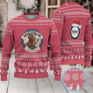 Red Snowflake & Reindeer Pattern “Hobgoblin x Modelo Beer Festive” Ugly Christmas Sweater