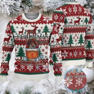Red, White & Green Fair Isle Reindeer & Christmas Tree Bacardi Ugly Christmas Sweater