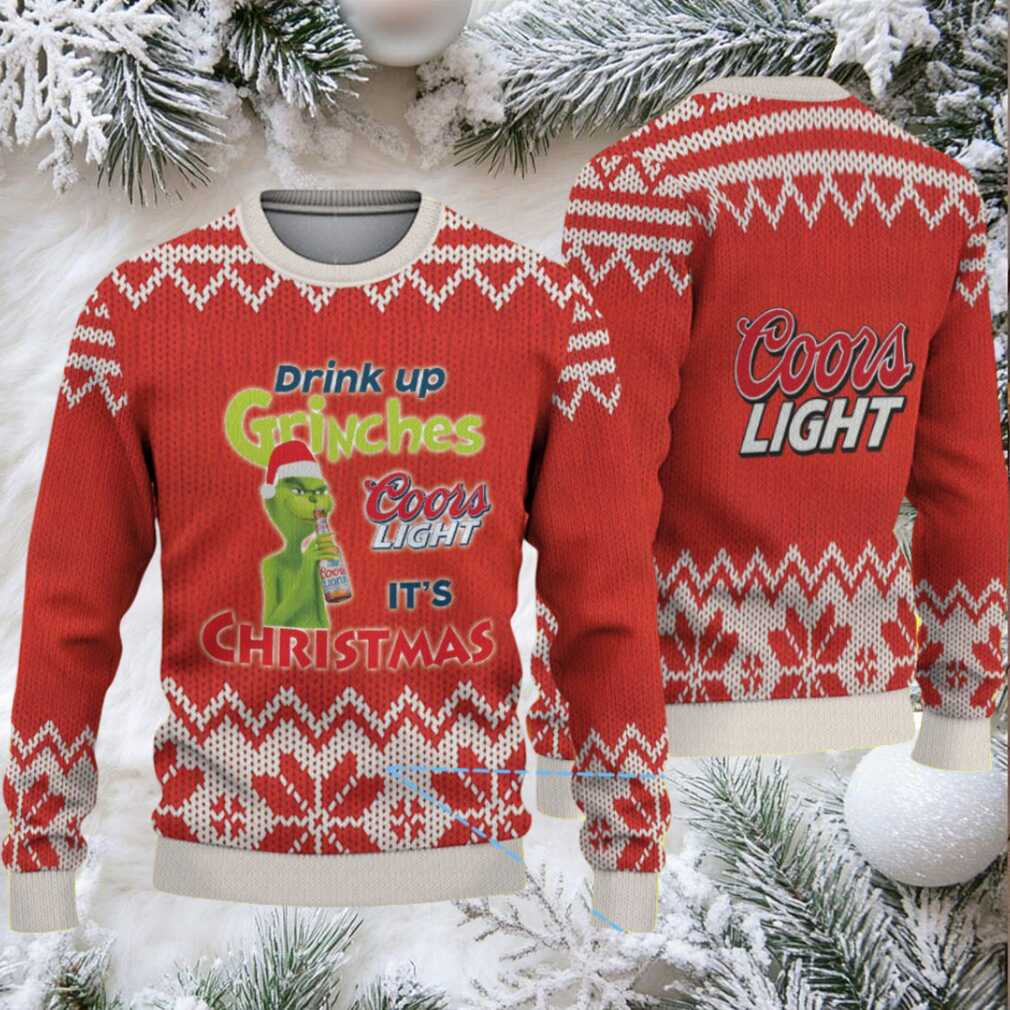 Red & White Knit Pattern “Drink Up Grinches – It’s Christmas” Coors Light Ugly Christmas Sweater