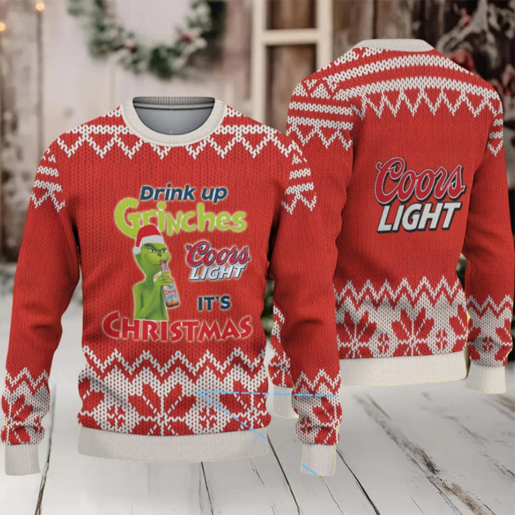 Red & White Knit Pattern “Drink Up Grinches – It’s Christmas” Coors Light Ugly Christmas Sweater