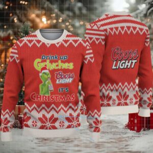 Red & White Knit Pattern “Drink Up Grinches – It’s Christmas” Coors Light Ugly Christmas Sweater