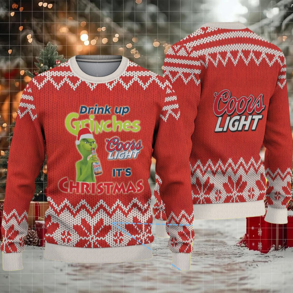 Red & White Knit Pattern “Drink Up Grinches – It’s Christmas” Coors Light Ugly Christmas Sweater Red & White Knit Pattern “Drink Up Grinches – It’s Christmas” Coors Light Ugly Christmas Sweater