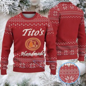 Red White Knitted Snowflake Tito’s Handmade Vodka Ugly Christmas Sweater