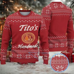 Red White Knitted Snowflake Tito’s Handmade Vodka Ugly Christmas Sweater