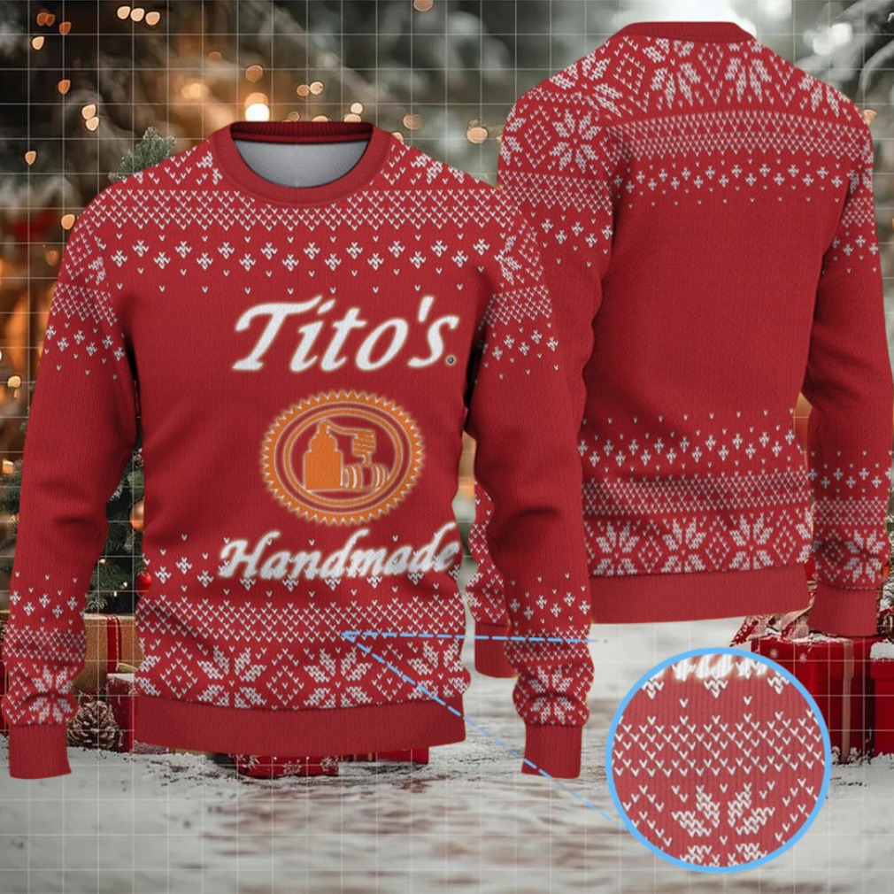 Red White Knitted Snowflake Tito’s Handmade Vodka Ugly Christmas Sweater Red White Knitted Snowflake Tito’s Handmade Vodka Ugly Christmas Sweater