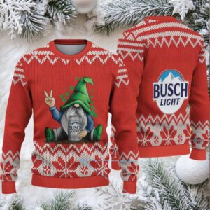 Red & White Snowflake Knit “Busch Light Drunk Gnome” Ugly Christmas Sweater