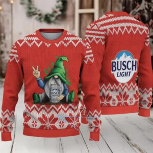 Red & White Snowflake Knit “Busch Light Drunk Gnome” Ugly Christmas Sweater