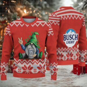 Red & White Snowflake Knit “Busch Light Drunk Gnome” Ugly Christmas Sweater
