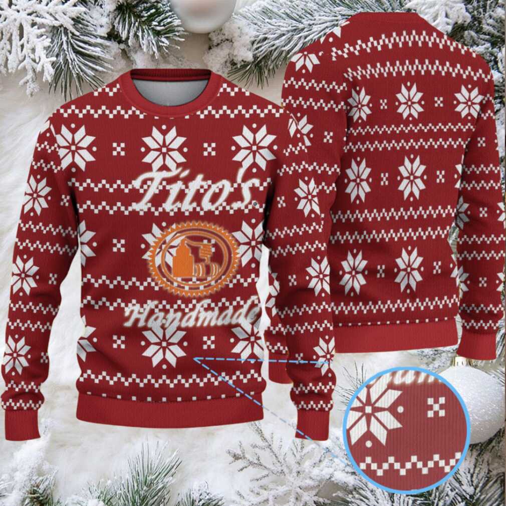 Red White Snowflake Pattern Tito’s Handmade Vodka Ugly Christmas Sweater