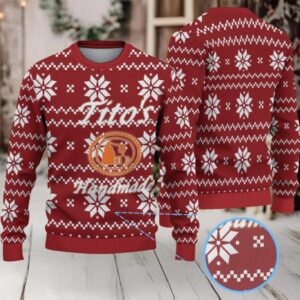 Red White Snowflake Pattern Tito’s Handmade Vodka Ugly Christmas Sweater