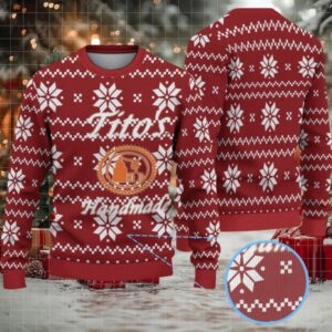 Red White Snowflake Pattern Tito’s Handmade Vodka Ugly Christmas Sweater