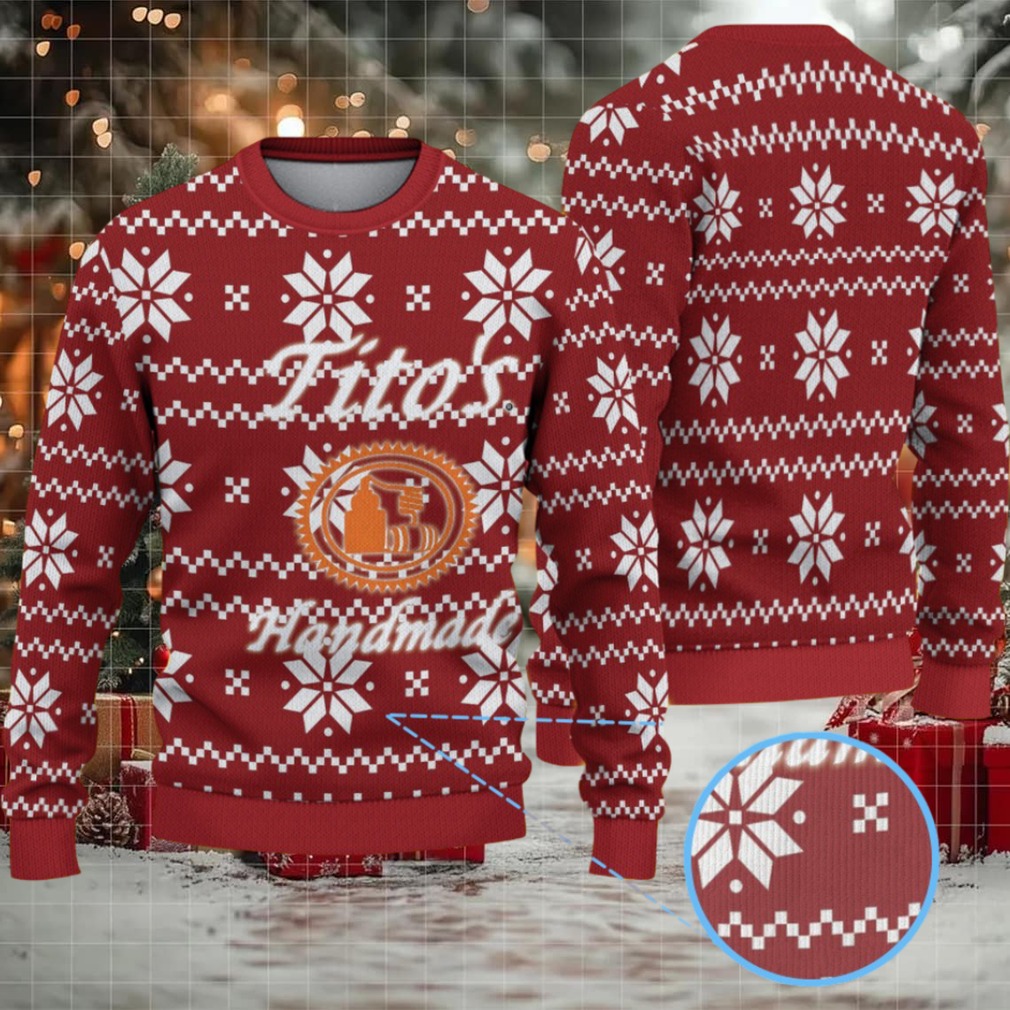 Red White Snowflake Pattern Tito’s Handmade Vodka Ugly Christmas Sweater Red White Snowflake Pattern Tito’s Handmade Vodka Ugly Christmas Sweater