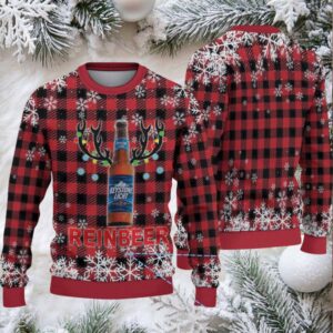 Red and Black Plaid Snowflake Keystone Light Reinbeer Ugly Christmas Sweater