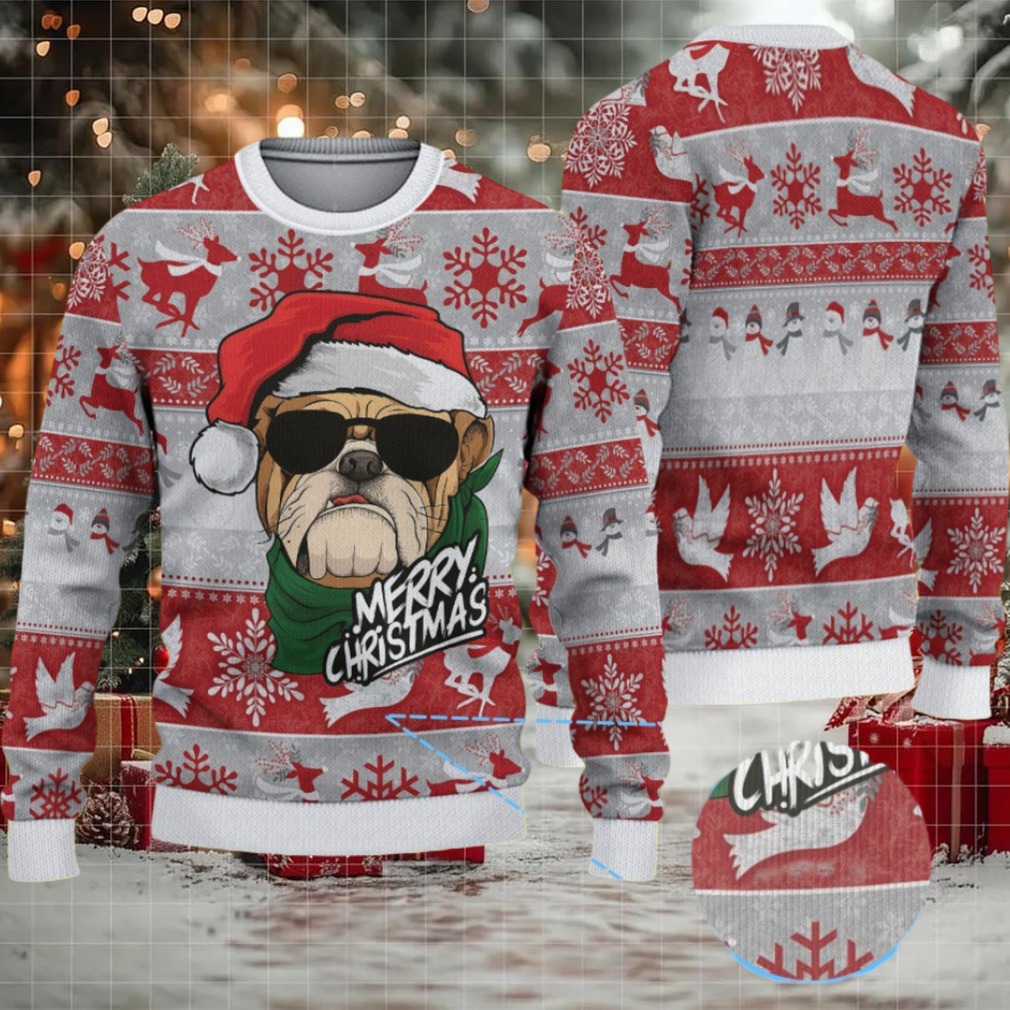 Red and Gray Bulldog Merry Christmas Keystone Light Ugly Christmas Sweater