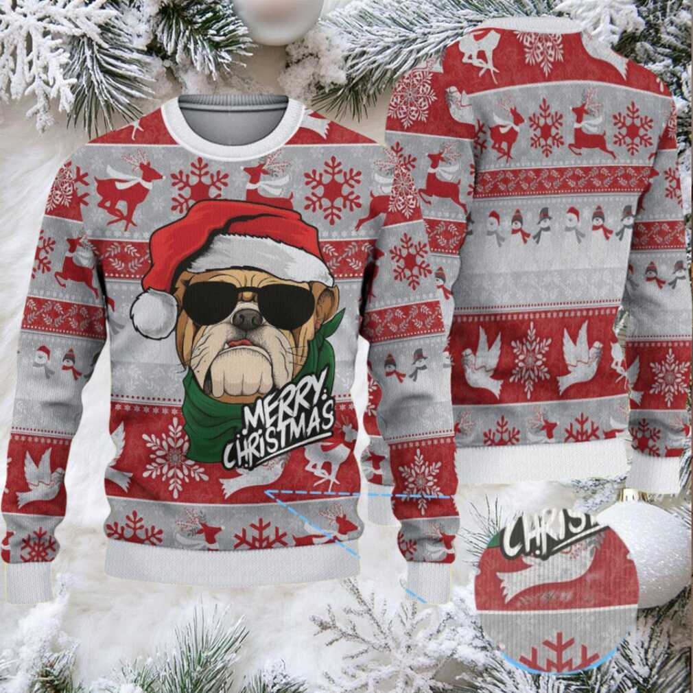 Red and Gray Bulldog Merry Christmas Keystone Light Ugly Christmas Sweater