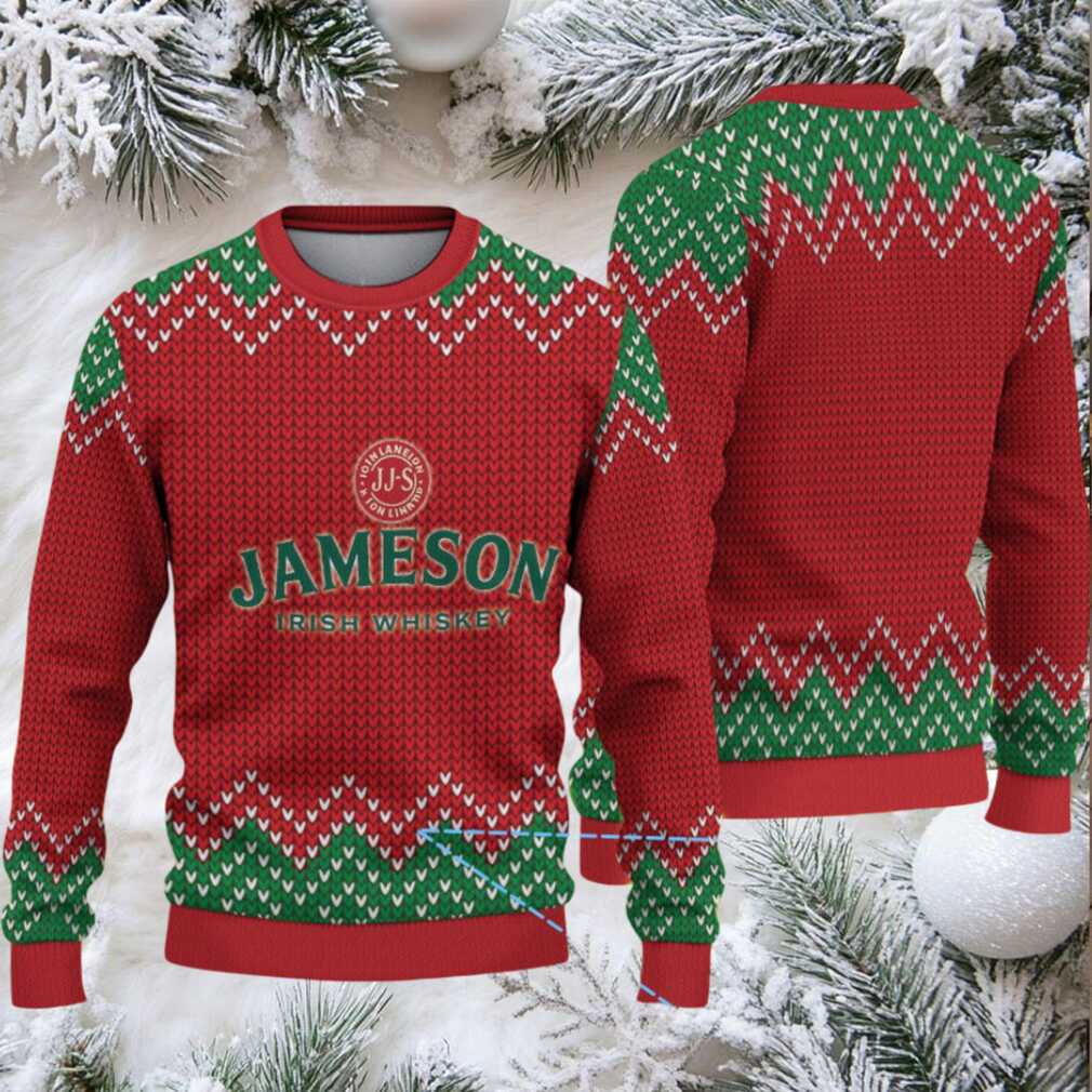 Red and Green Chevron Pattern “Jameson Irish Whiskey” Ugly Christmas Sweater Red and Green Chevron Pattern “Jameson Irish Whiskey” Ugly Christmas Sweater