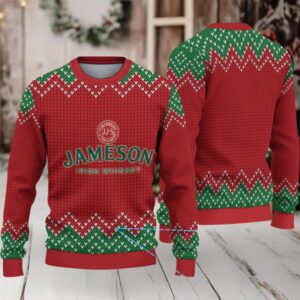Red and Green Chevron Pattern “Jameson Irish Whiskey” Ugly Christmas Sweater