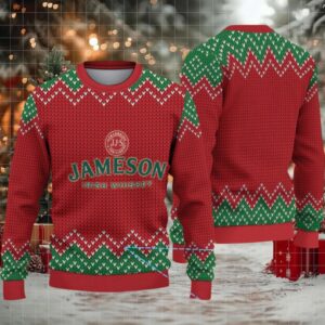 Red and Green Chevron Pattern “Jameson Irish Whiskey” Ugly Christmas Sweater