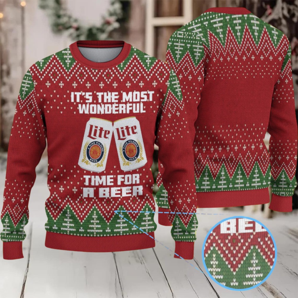 Red and Green Christmas Tree Pattern Miller Lite Ugly Christmas Sweater Red and Green Christmas Tree Pattern Miller Lite Ugly Christmas Sweater