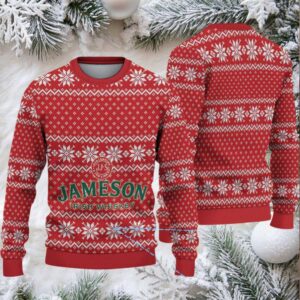 Red and White Nordic Snowflake Pattern “Jameson Irish Whiskey” Ugly Christmas Sweater