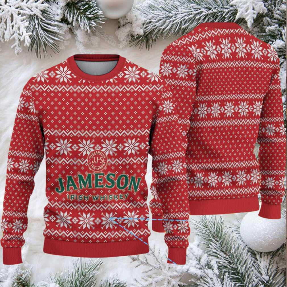 Red and White Nordic Snowflake Pattern “Jameson Irish Whiskey” Ugly Christmas Sweater Red and White Nordic Snowflake Pattern “Jameson Irish Whiskey” Ugly Christmas Sweater