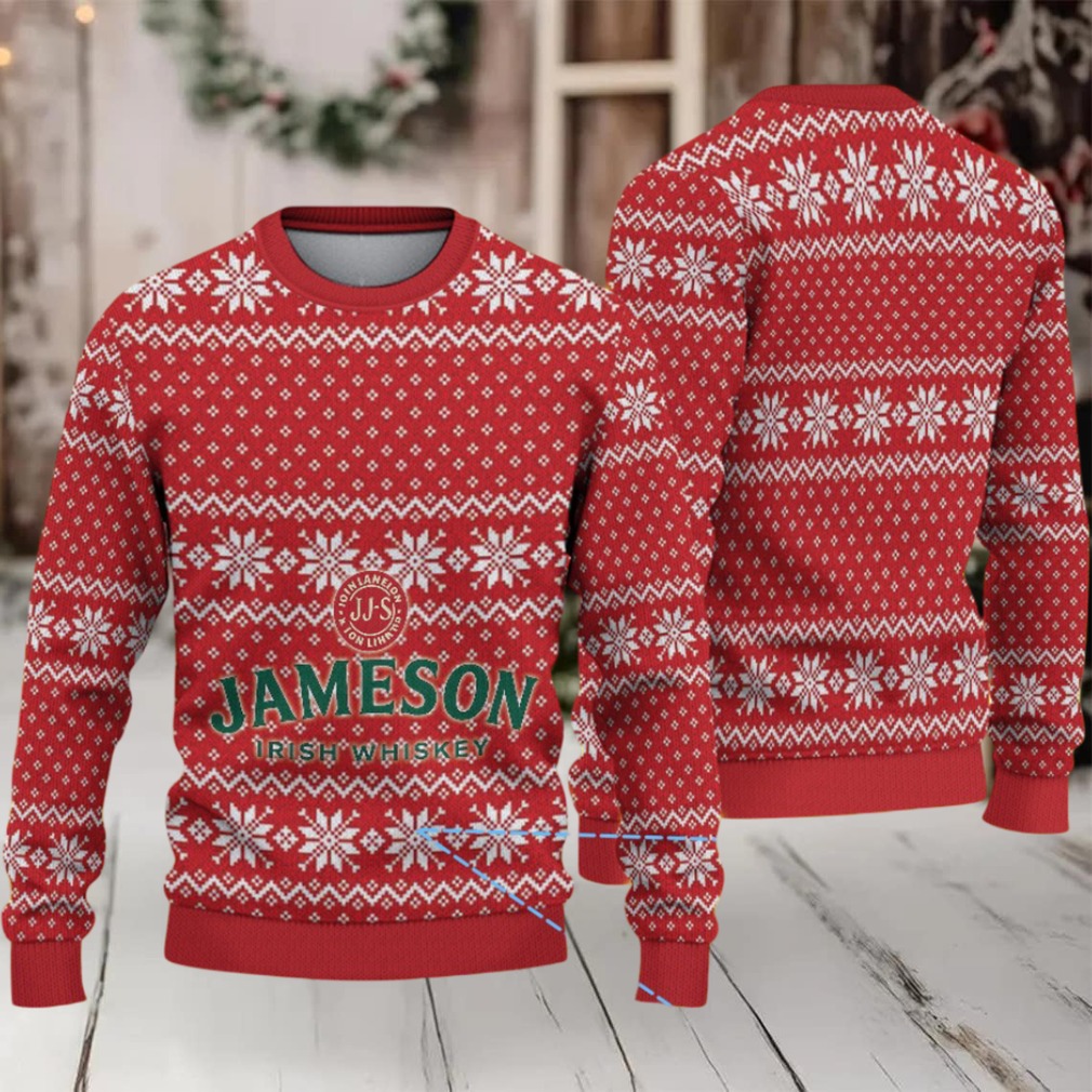 Red and White Nordic Snowflake Pattern “Jameson Irish Whiskey” Ugly Christmas Sweater Red and White Nordic Snowflake Pattern “Jameson Irish Whiskey” Ugly Christmas Sweater