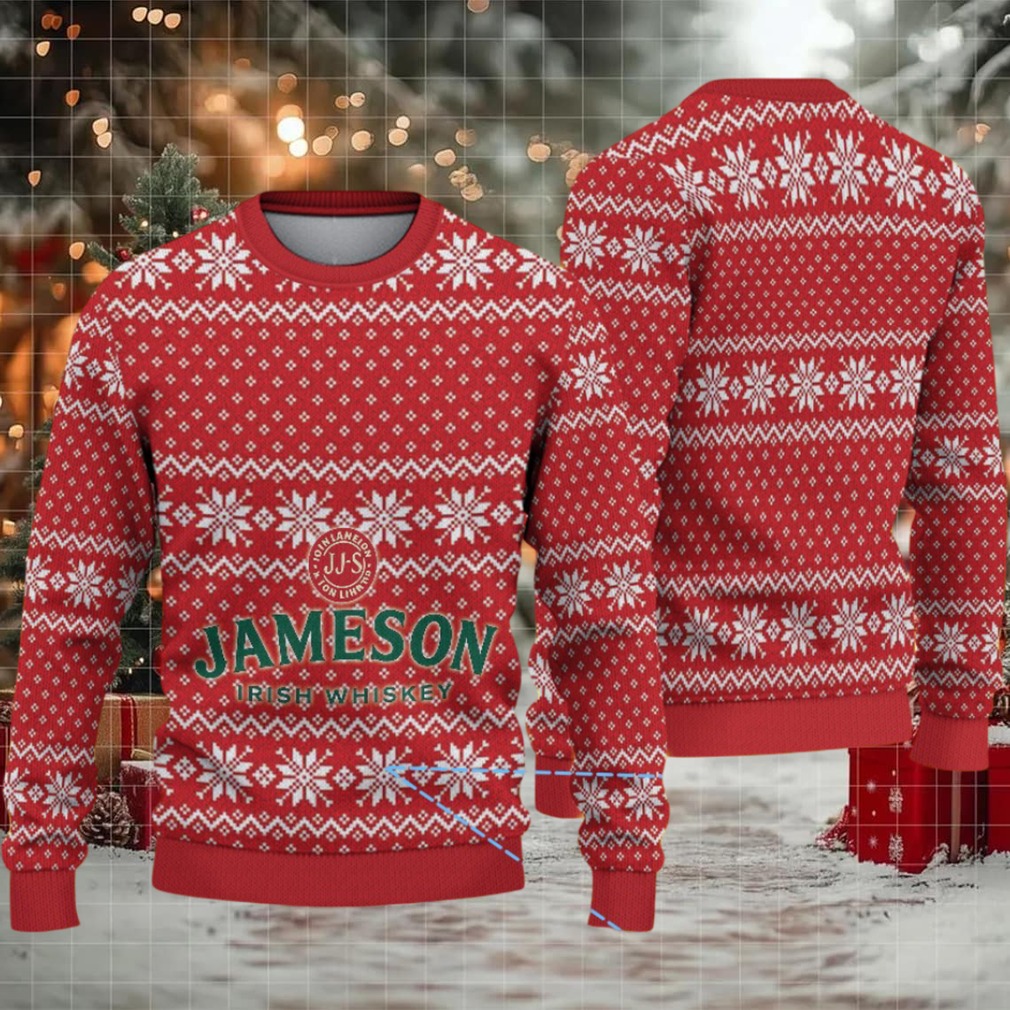 Red and White Nordic Snowflake Pattern “Jameson Irish Whiskey” Ugly Christmas Sweater Red and White Nordic Snowflake Pattern “Jameson Irish Whiskey” Ugly Christmas Sweater