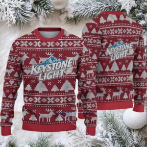 Red and White Reindeer Keystone Light Ugly Christmas Sweater