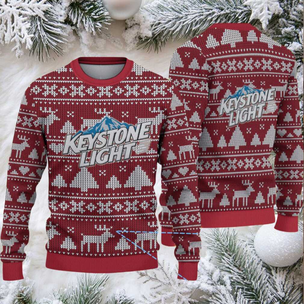 Red and White Reindeer Keystone Light Ugly Christmas Sweater
