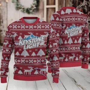 Red and White Reindeer Keystone Light Ugly Christmas Sweater