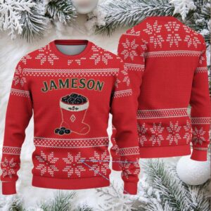 Red and White Snowflake Pattern “Jameson Irish Whiskey” Ugly Christmas Sweater