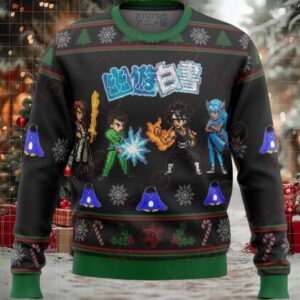 Retro Anime Pixel Art Christmas Sweater – Festive Holiday Unisex Knit Pullover