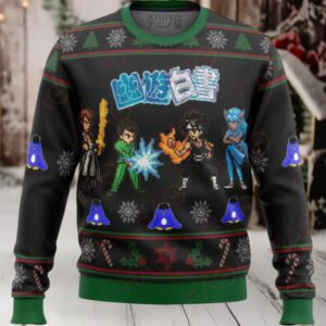 Retro Anime Pixel Art Christmas Sweater – Festive Holiday Unisex Knit Pullover