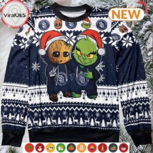 San Diego Padres Baby Groot x Grinch MLB Ugly Sweater San Diego Padres Baby Groot x Grinch MLB Ugly Sweater