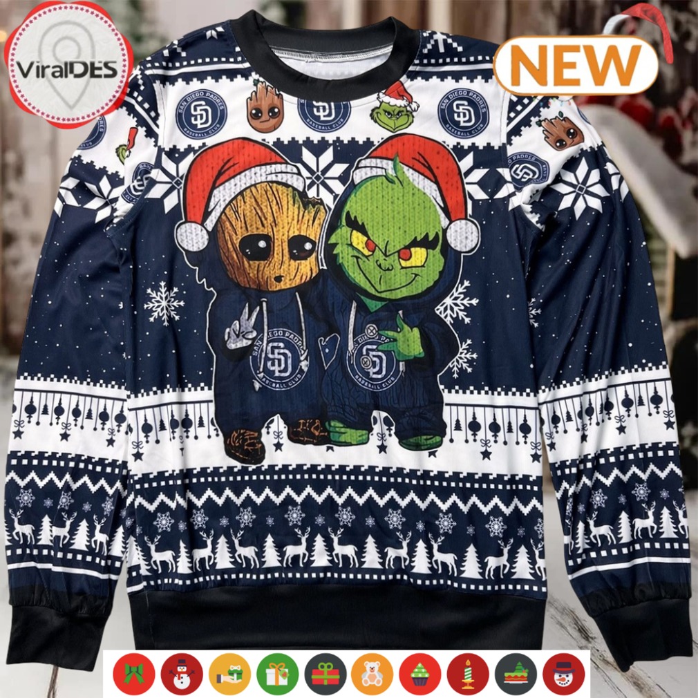San Diego Padres Baby Groot x Grinch MLB Ugly Sweater San Diego Padres Baby Groot x Grinch MLB Ugly Sweater