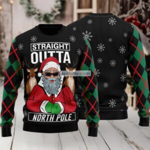 Santa And Reindeer Straight Outta North Pole Ugly Christmas Sweater Best