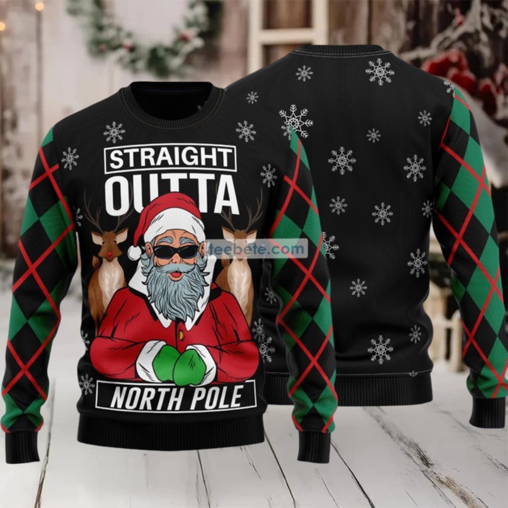Santa And Reindeer Straight Outta North Pole Ugly Christmas Sweater Best - Second image