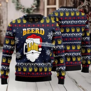 Santa Beerd Cup Ugly Xmas Sweater Blue