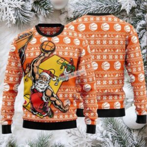 Santa Claus Basketball Player Ugly Christmas Sweaters Orange Matching Santa Claus Basketball Player Ugly Christmas Sweaters Orange Matching