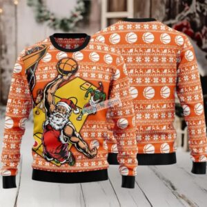 Santa Claus Basketball Player Ugly Christmas Sweaters Orange Matching