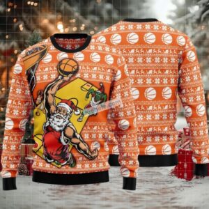 Santa Claus Basketball Player Ugly Christmas Sweaters Orange Matching