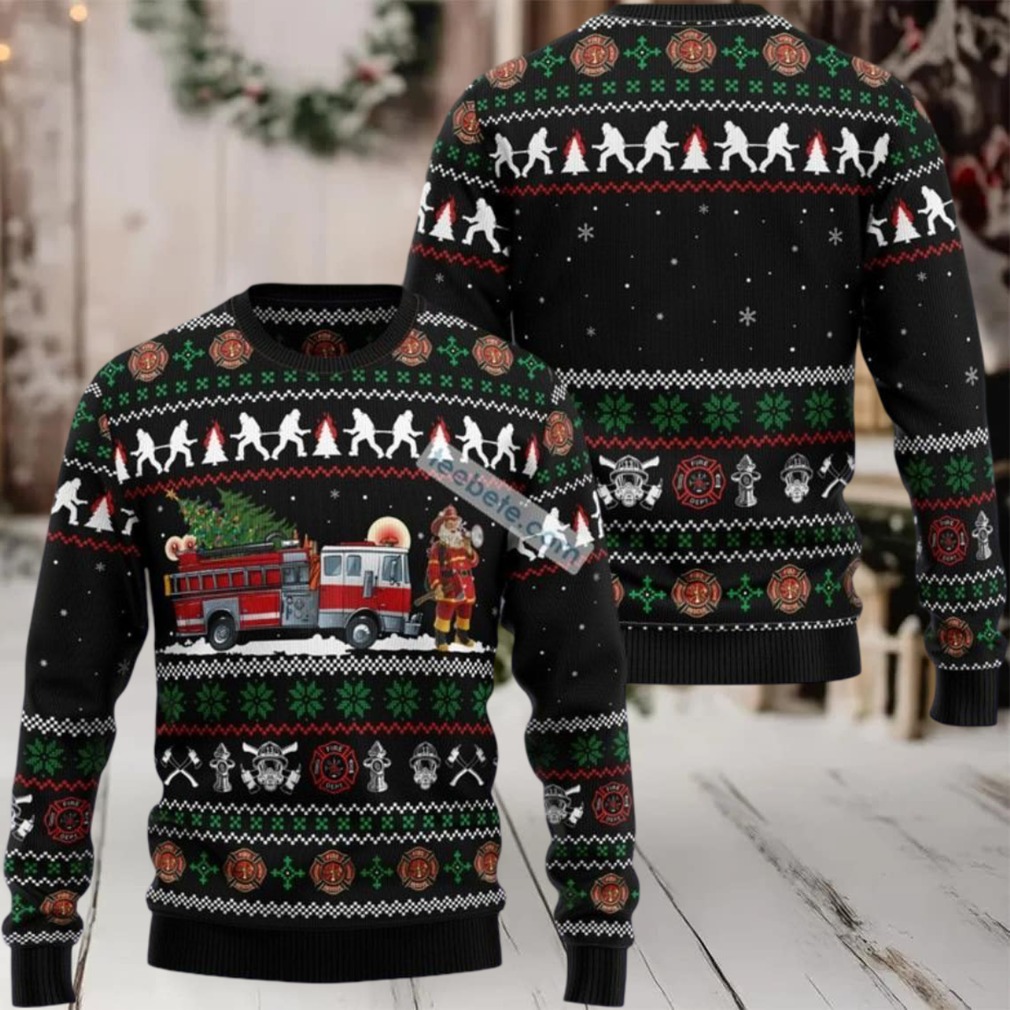 Santa Claus Firefighter Dad Ugly Christmas Sweater Crazy