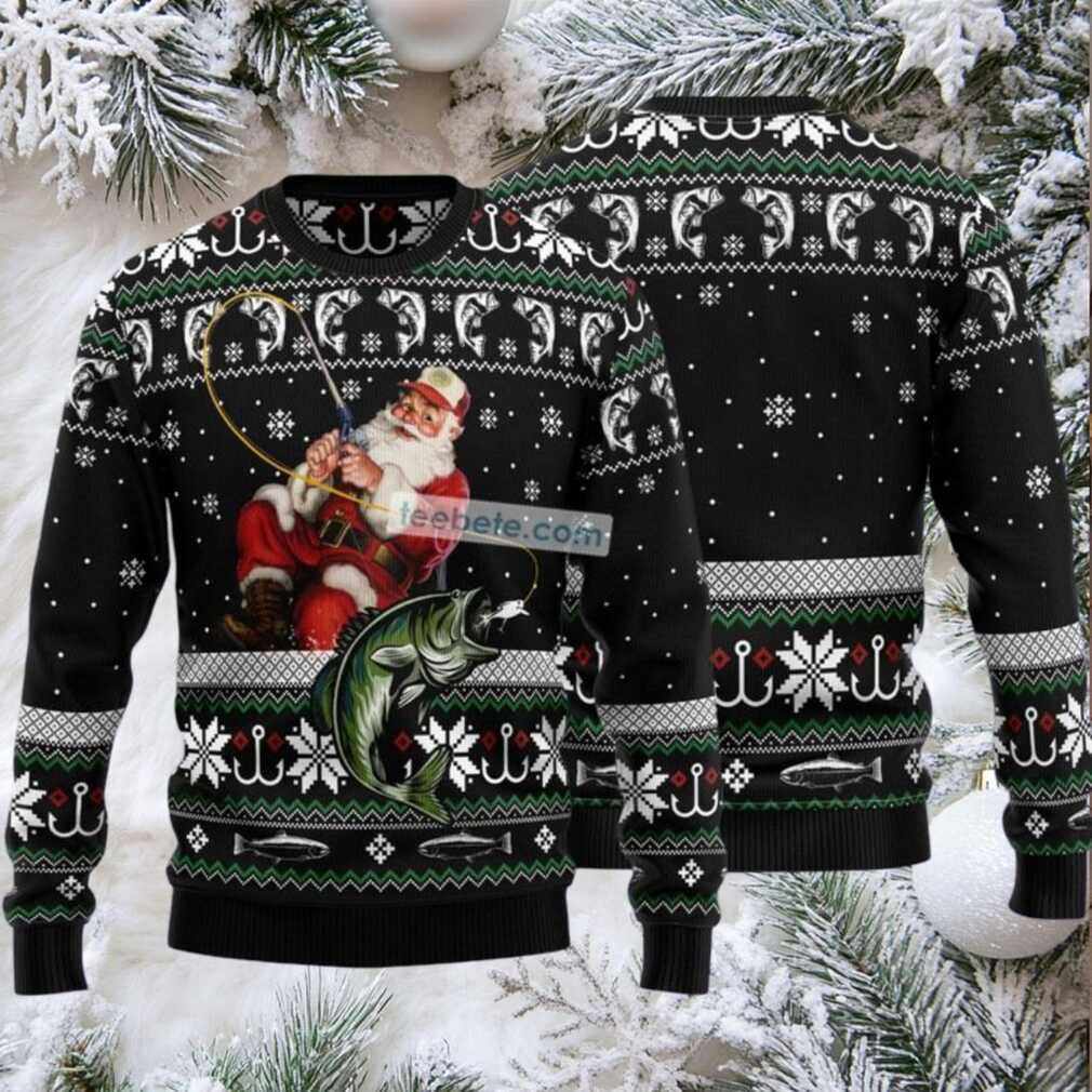 Santa Claus Fishing Ugly Christmas Sweater - Front View with Santa Fishing