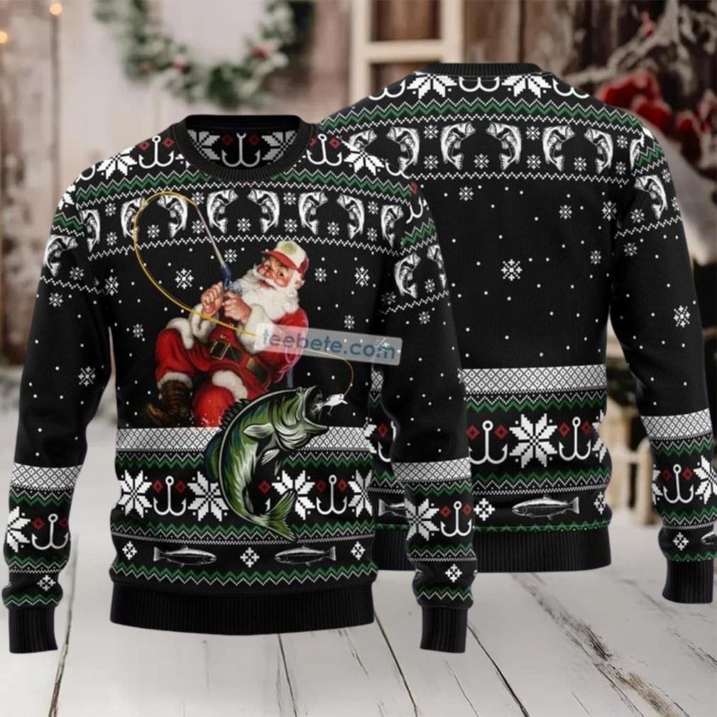 Santa Claus Fishing Ugly Christmas Sweater - Detail View