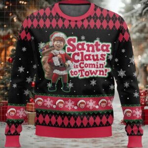 Santa Claus Is Comin’ To Town Ugly Christmas Sweater Santa Claus Is Comin’ To Town Ugly Christmas Sweater