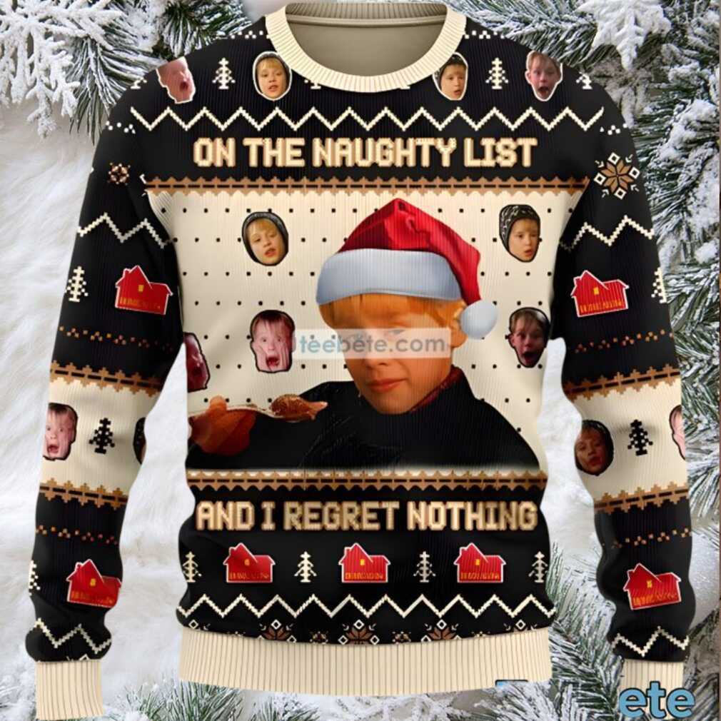 Santa Hat Home Alone On The Naughty List Ugly Christmas Sweater Most White Black