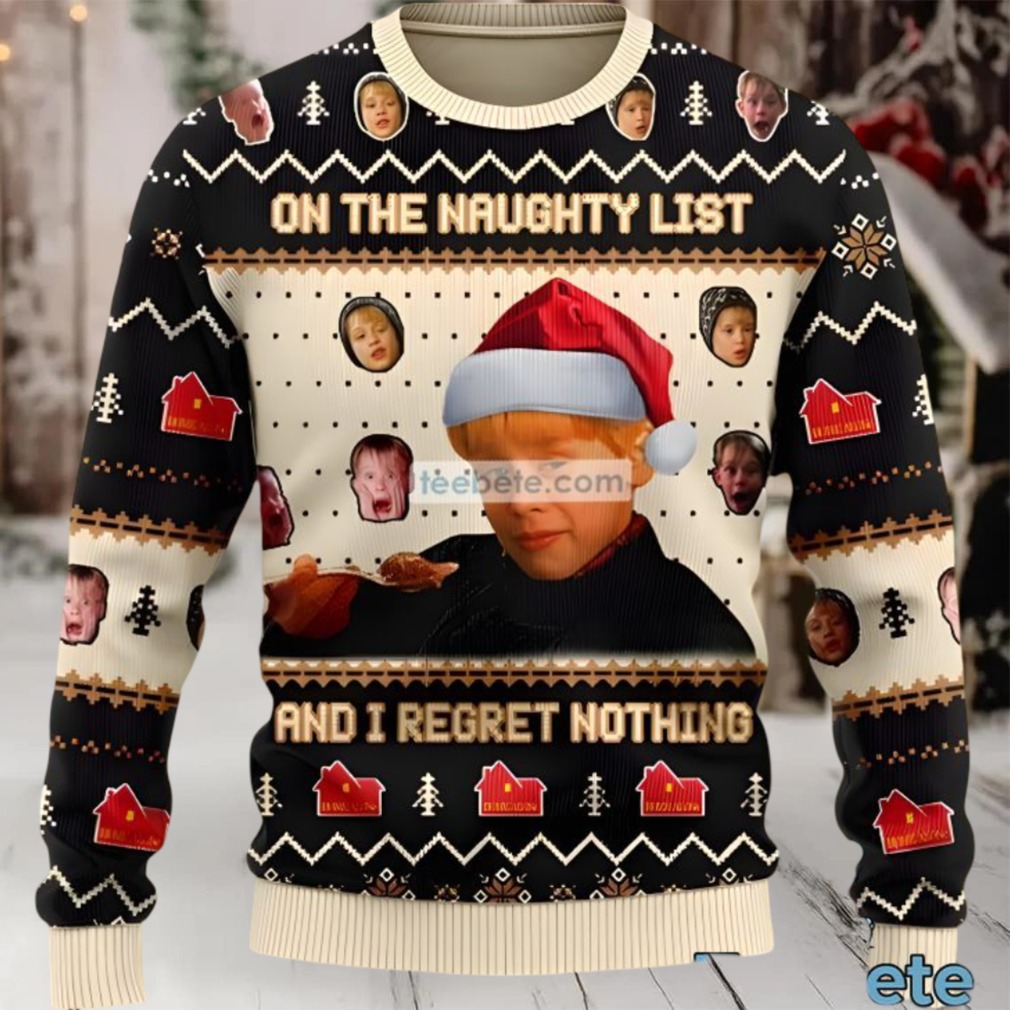 Santa Hat Home Alone On The Naughty List Ugly Christmas Sweater Most White Black secondary image