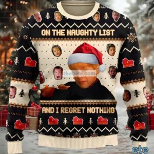 Santa Hat Home Alone On The Naughty List Ugly Christmas Sweater Most White Black